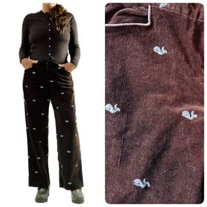 Vintage Brown Corduroys Whale Critter Pants Kate Hill Casual Size L/XL